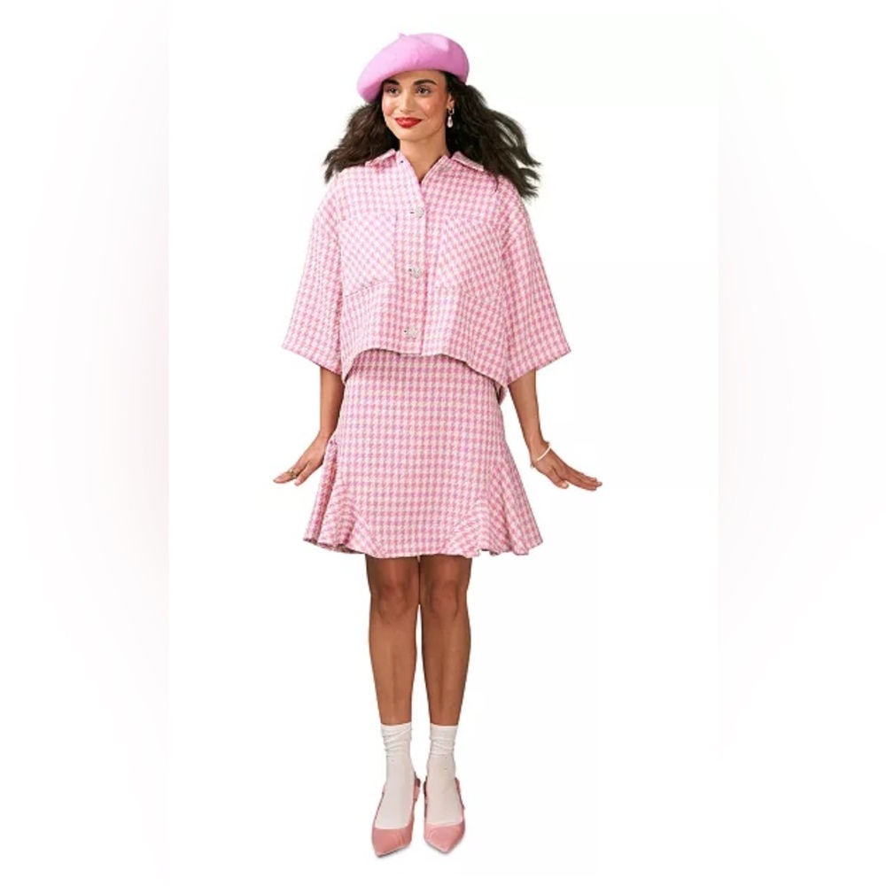 CeCe Pink Houndstooth Mini dress and 
Matching coord tweed top Medium